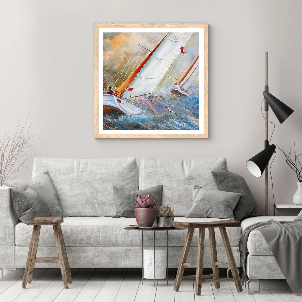 Póster en marco roble claro - Surcando las olas - 60x60 cm