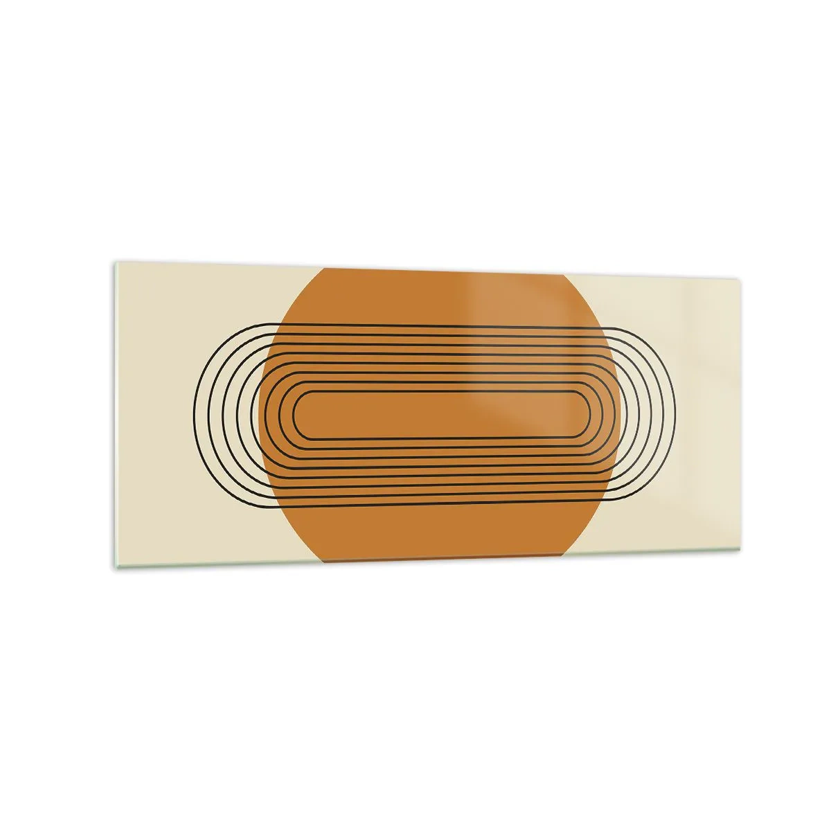 Cuadro sobre vidrio - Impresiones sobre Vidrio - Patrón geométrico con círculos y líneas naranjas. - 120x50cm - El plan perfecto - Decoración de pared moderna para salón y dormitorio ARTTOR