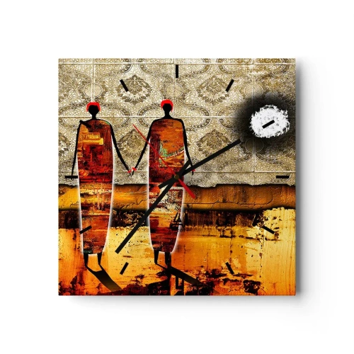 Reloj de pared - Reloj de vidrio - Composición étnica en colores africanos - 40x40 cm