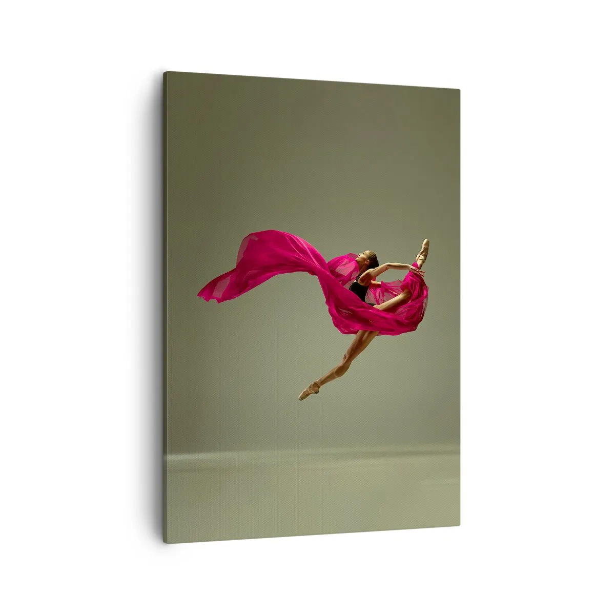 Cuadro sobre lienzo - Impresión de Imagen - Bailarina de ballet en pose dinámica con tela rosa. - 50x70cm - Llama danzante - Decoración de pared moderna para salón y dormitorio ARTTOR