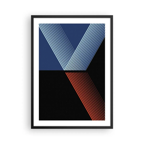 Póster en marco negro - Composición abstracta de líneas en azul, negro y rojo. - 50x70cm - La rectitud - Decoración de pared moderna para salón y dormitorio ARTTOR