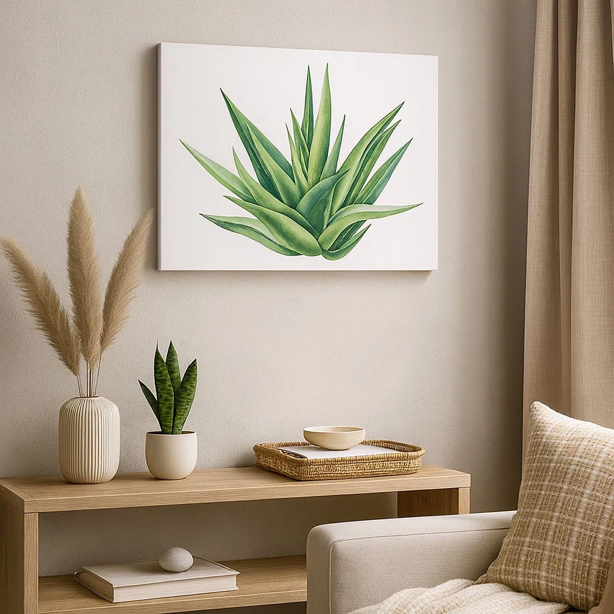 Cuadro sobre lienzo - Impresión de Imagen - Una planta verde jugosa sobre un fondo blanco. - 70x50cm - Verde - fuerza - vida - Decoración de pared moderna para salón y dormitorio ARTTOR