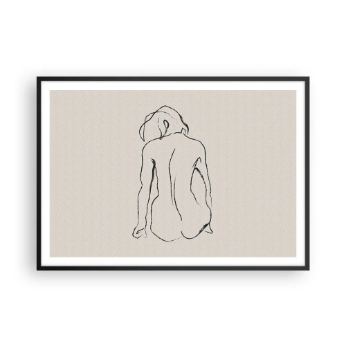Póster en marco negro - Un boceto sutil de la silueta de una niña desde atrás. - 100x70cm - Esbozos de una espalada - Decoración de pared moderna para salón y dormitorio ARTTOR