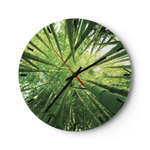 Reloj de pared - Reloj de vidrio - Una vista de los brotes de bambú verdes en el bosque. - 30x30cm - En un bosquecillo de bambú - Decoración de pared moderna para salón, cocina y dormitorio ARTTOR