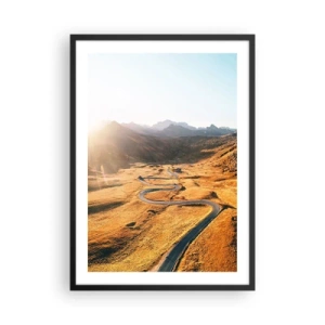 Póster en marco negro - Un camino sinuoso a través de campos dorados iluminados por el sol. - 50x70cm - En un valle dorado - Decoración de pared moderna para salón y dormitorio ARTTOR
