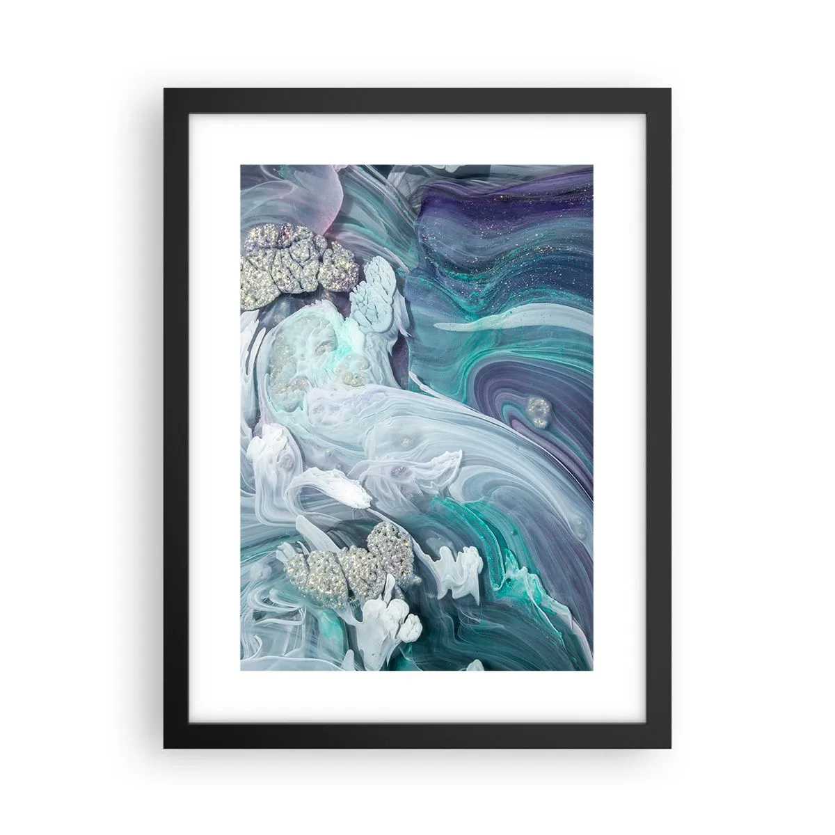 Póster en marco negro - Corrientes de azul - 30x40 cm