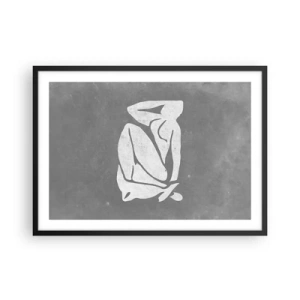 Póster en marco negro - Un dibujo de silueta minimalista sobre un fondo gris. - 70x50cm - En sus pensamientos - Decoración de pared moderna para salón y dormitorio ARTTOR