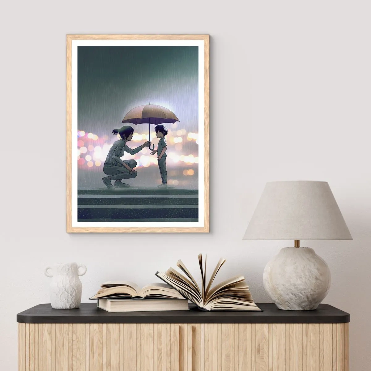 Póster en marco roble claro - Y todo está bien - 70x100 cm