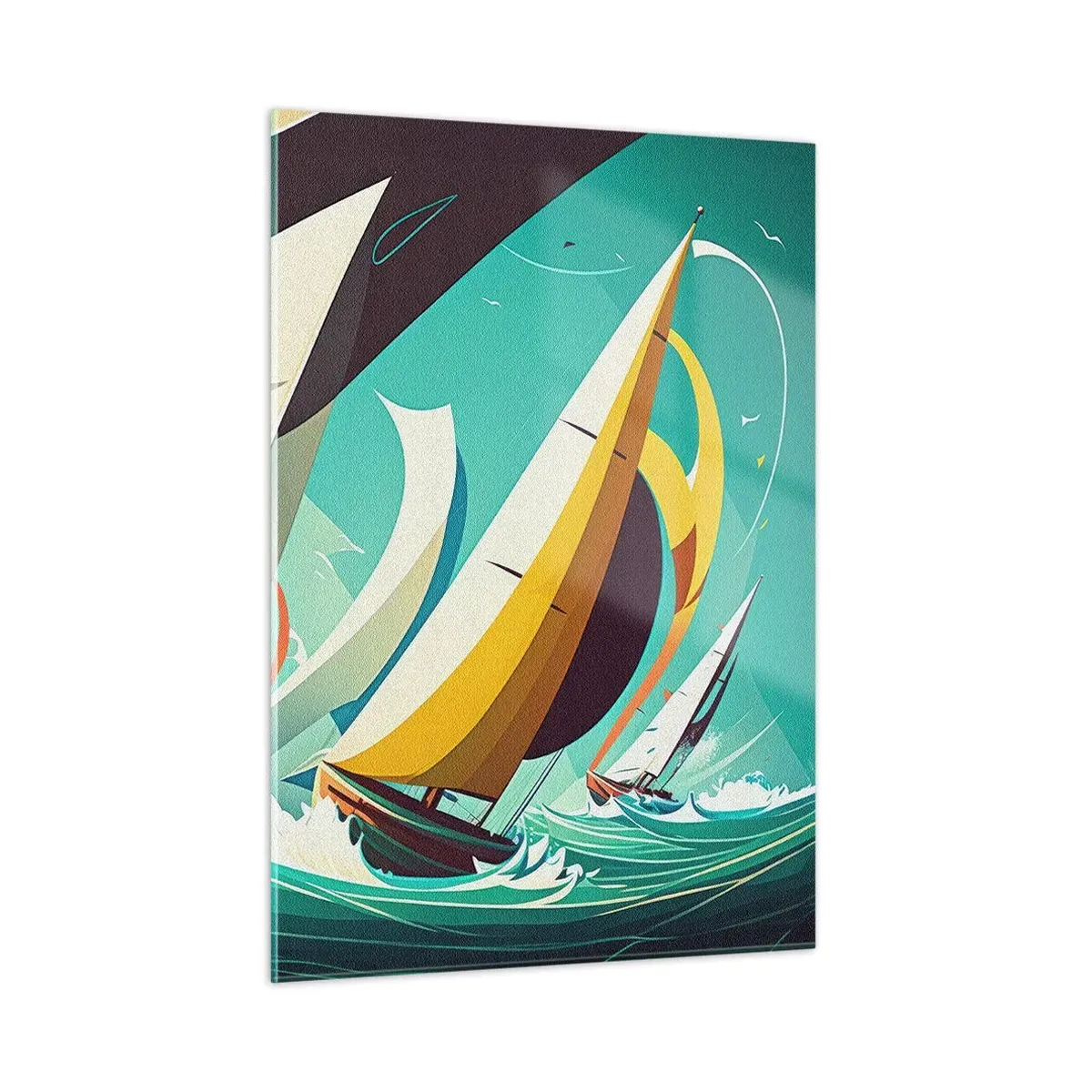Cuadro sobre vidrio - Impresiones sobre Vidrio - Ilustración de estilo retro de veleros en un mar tempestuoso - 50x70cm - Afrontar los elementos - Decoración de pared moderna para salón y dormitorio ARTTOR