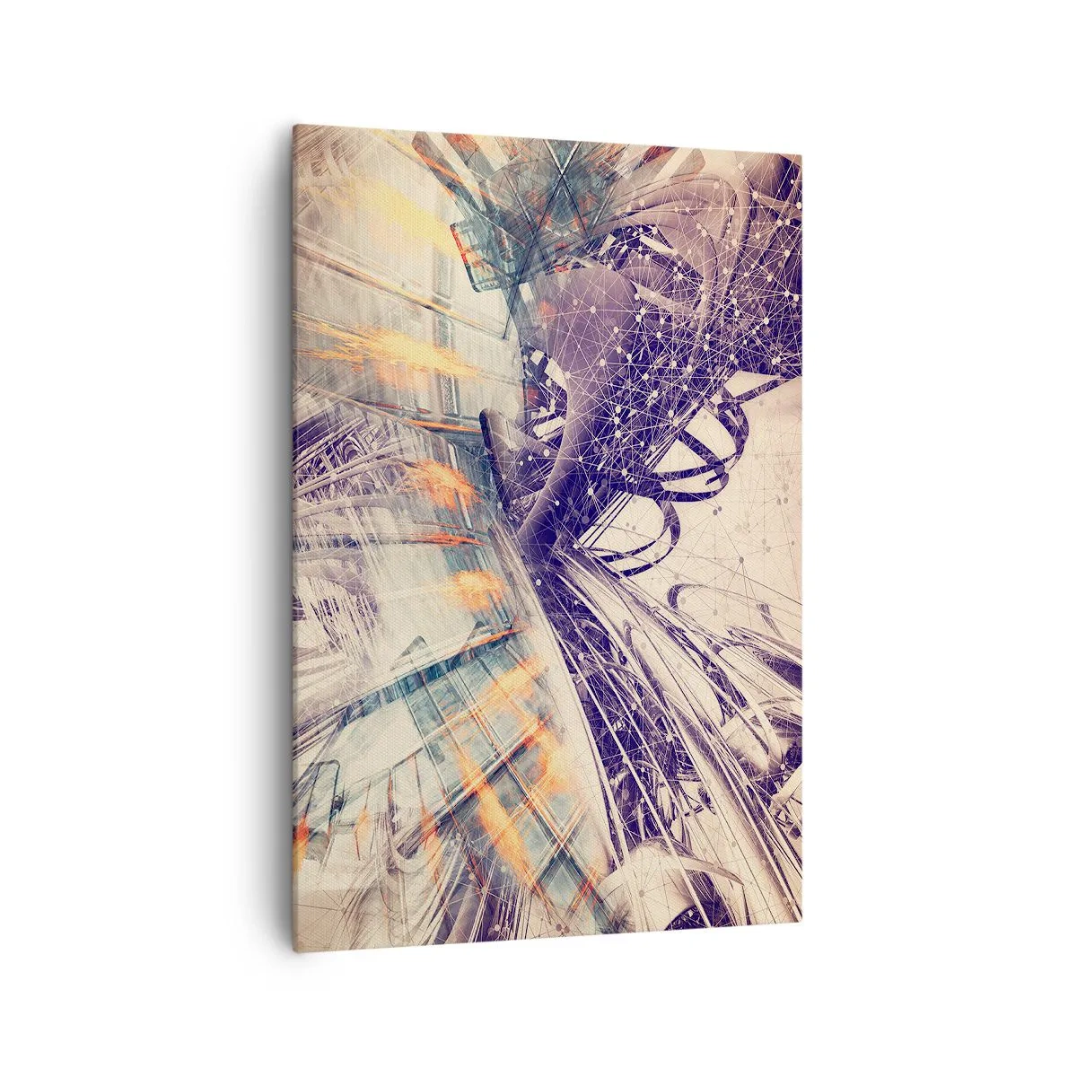 Cuadro sobre lienzo - Impresión de Imagen - Abstracción dinámica en tonos beige y morado. - 70x100cm - Con mucha prisa - Decoración de pared moderna para salón y dormitorio ARTTOR