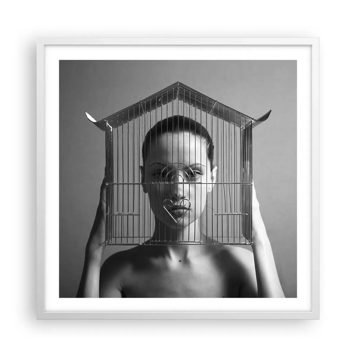 Póster en marco blanco - Un retrato algo surrealista - 60x60 cm