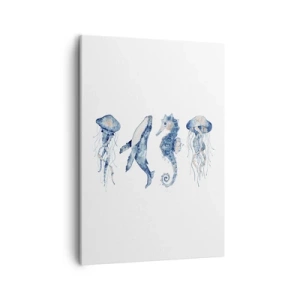 Cuadro sobre lienzo - Impresión de Imagen - Medusa, ballena y caballito de mar en estilo acuarela. - 50x70cm - Fauna marina - Decoración de pared moderna para salón y dormitorio ARTTOR