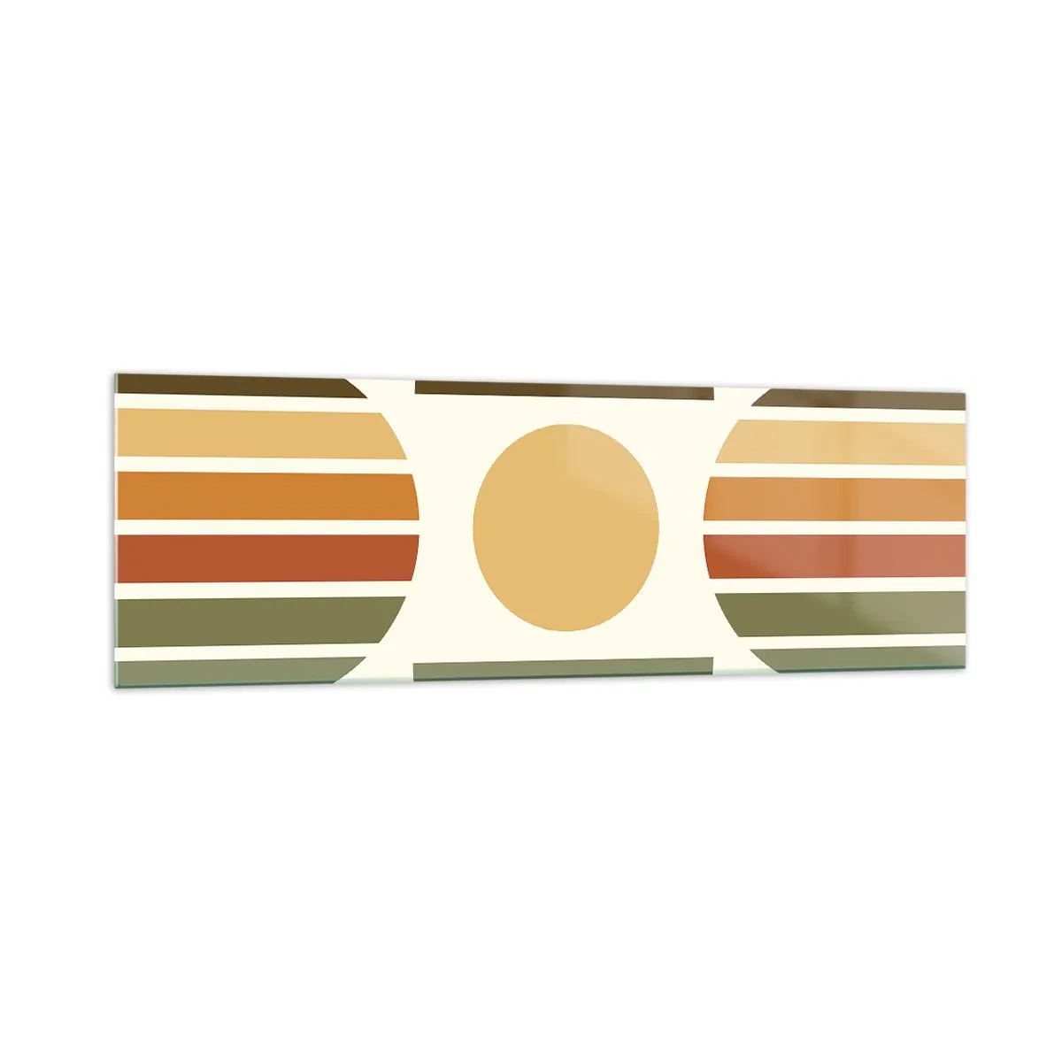 Cuadro sobre vidrio - Impresiones sobre Vidrio - Composición geométrica con semicírculos y rayas en tonos tierra. - 160x50cm - Los tonos de la tierra - Decoración de pared moderna para salón y dormitorio ARTTOR