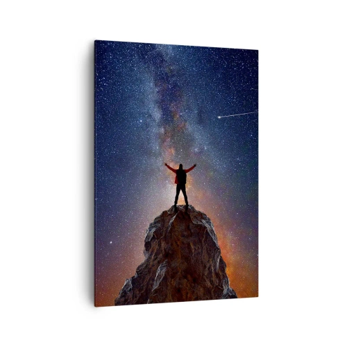 Cuadro sobre lienzo - Impresión de Imagen - Una figura en la cima de una montaña bajo un cielo estrellado. - 70x100cm - ¡El poder está conmigo! - Decoración de pared moderna para salón y dormitorio ARTTOR