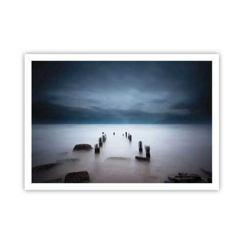 Póster - El viejo muelle con el mar en calma como telón de fondo - 100x70cm - El lago del pensamiento - Decoración de pared moderna para salón y dormitorio ARTTOR