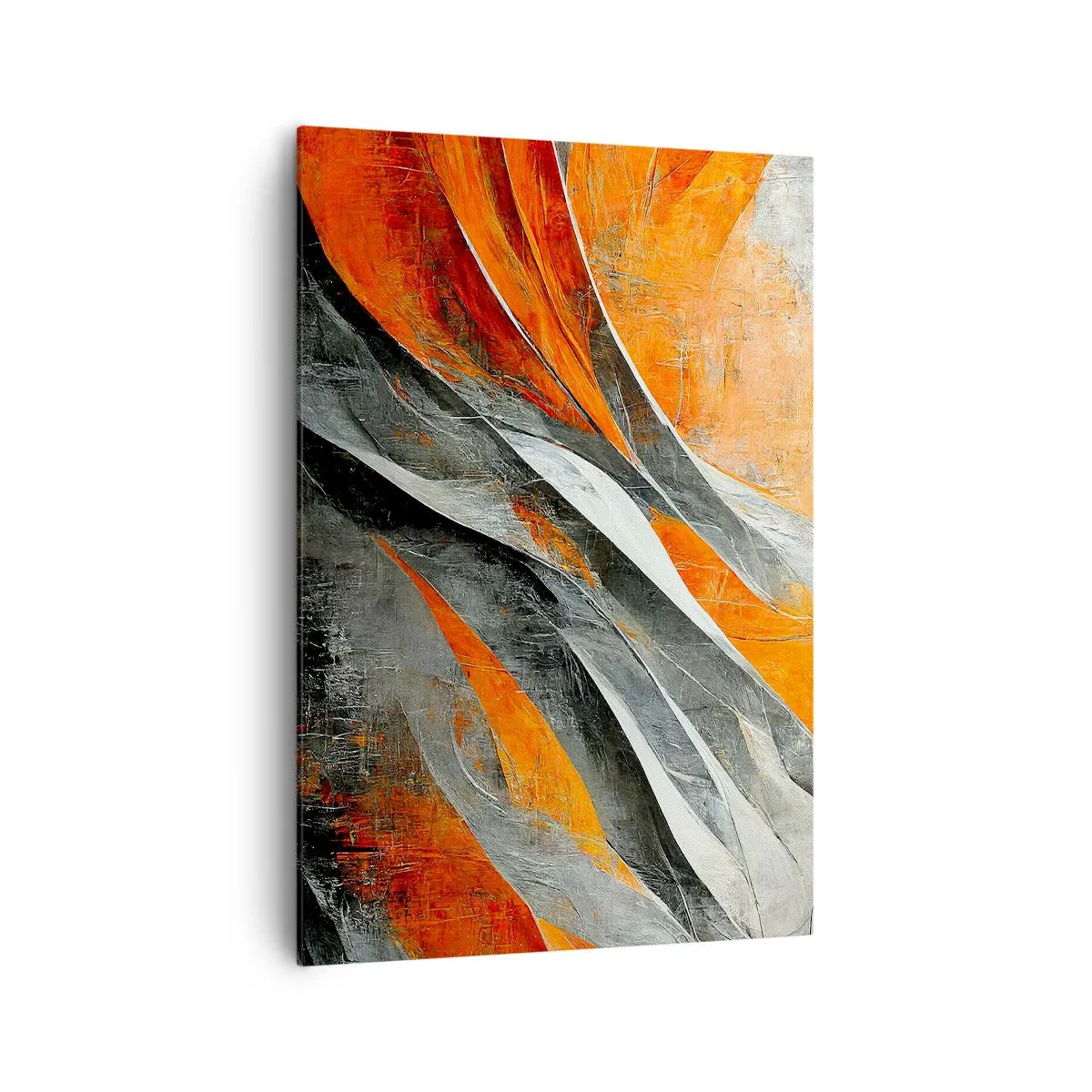 Cuadro sobre lienzo - Impresión de Imagen - Líneas abstractas en tonos naranja y gris. - 70x100cm - Calor y frío - Decoración de pared moderna para salón y dormitorio ARTTOR