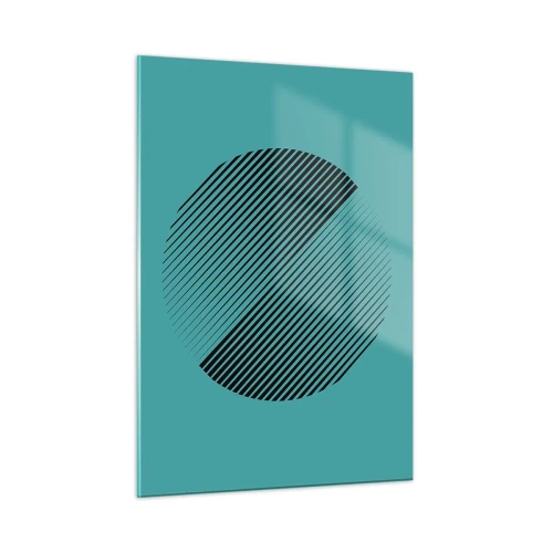 Cuadro sobre vidrio - Impresiones sobre Vidrio - Líneas negras que forman un círculo sobre un fondo turquesa. - 50x70cm - El círculo: una variación geométrica - Decoración de pared moderna para salón y dormitorio ARTTOR