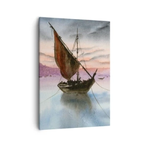 Cuadro sobre lienzo - Impresión de Imagen - Dos veleros amarrados en aguas tranquilas al anochecer - 50x70cm - Atardecer en el puerto - Decoración de pared moderna para salón y dormitorio ARTTOR