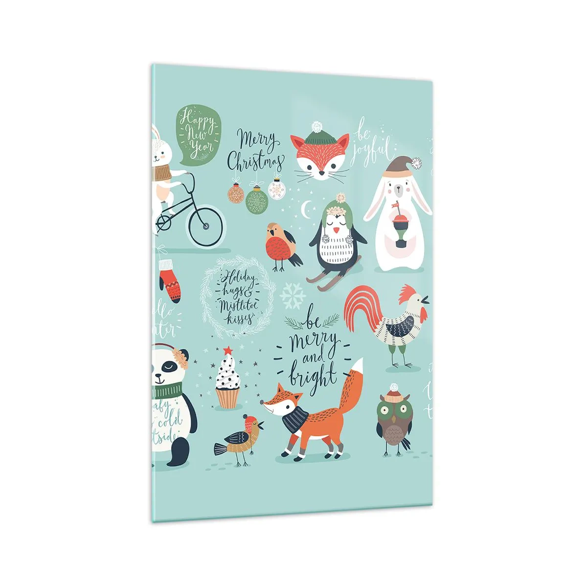 Cuadro sobre vidrio - Impresiones sobre Vidrio - Ilustración navideña de animales en un ambiente invernal. - 70x100cm - ¡Que siempre sea Navidad! - Decoración de pared moderna para salón y dormitorio ARTTOR