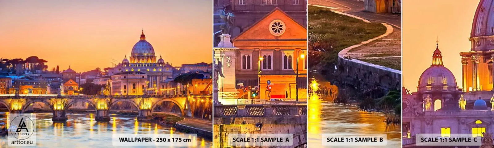 Muestra De Fotomural Standard Eco - Crepúsculo sobre la Ciudad Eterna - Ciudad, Roma, Arquitectura - 100x30 cm