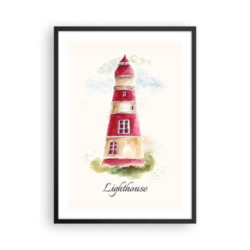 Póster en marco negro - Ilustración de acuarela de un faro sobre un fondo claro - 50x70cm - Siempre observando - Decoración de pared moderna para salón y dormitorio ARTTOR