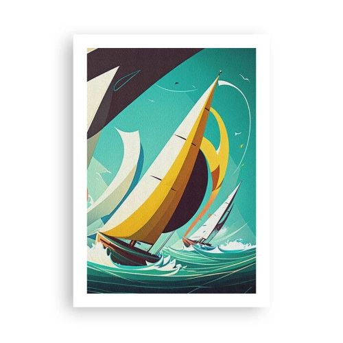Póster - Regata de vela abstracta en un mar tempestuoso - 50x70cm - Afrontar los elementos - Decoración de pared moderna para salón y dormitorio ARTTOR