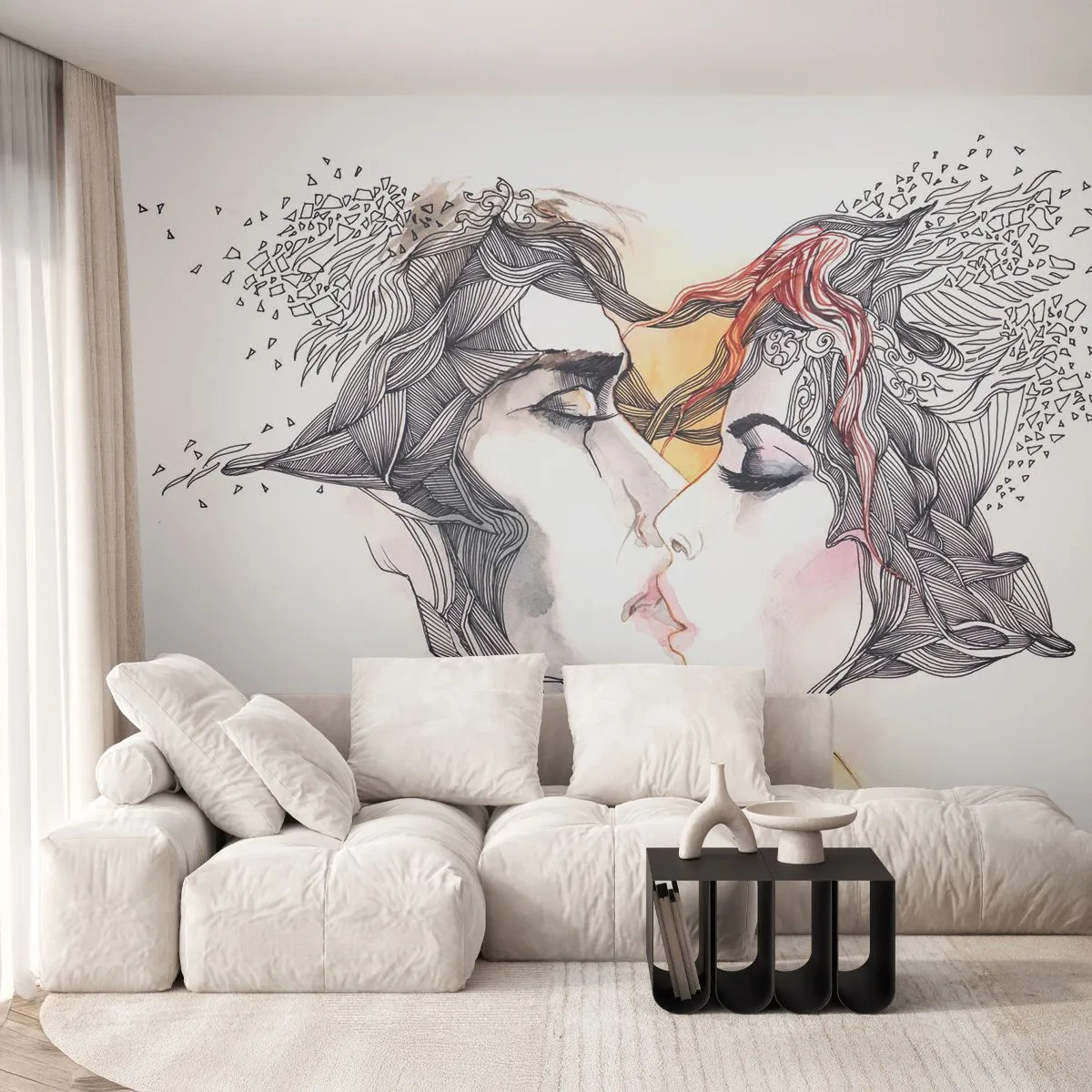 Fotomural Premium Canvas - El mundo no importa - Abstracción, pareja de enamorados, Beso - 250x175 cm