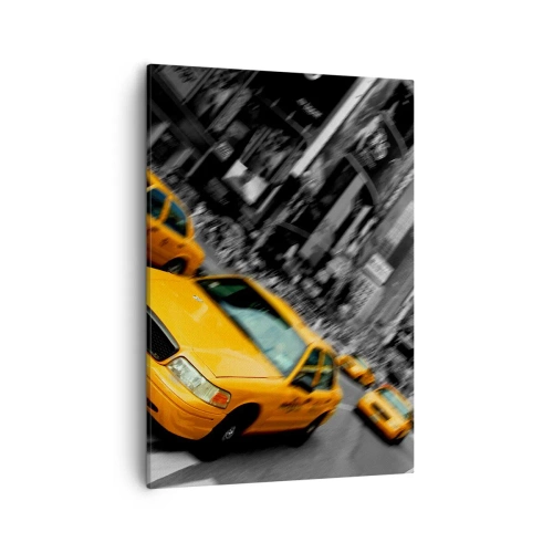 Cuadro sobre lienzo - Impresión de Imagen - Taxis amarillos en una intersección concurrida de la ciudad - 50x70cm - El sol cae sobre Nueva York - Decoración de pared moderna para salón y dormitorio ARTTOR