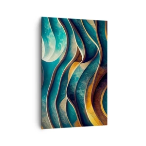 Cuadro sobre lienzo - Impresión de Imagen - Ondas abstractas en tonos turquesa y dorado - 80x120cm - Meandros de azul - Decoración de pared moderna para salón y dormitorio ARTTOR