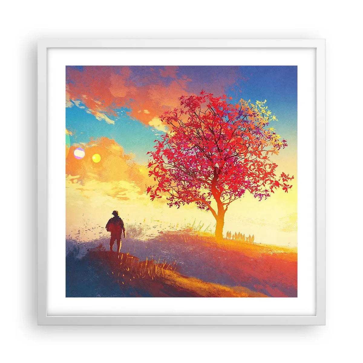 Póster en marco blanco - Un peregrino en su destino - 50x50 cm