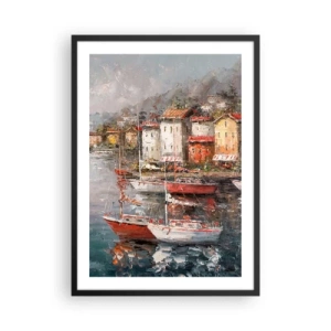 Póster en marco negro - Un puerto pintoresco con veleros de estilo impresionista. - 50x70cm - Un refugio romántico - Decoración de pared moderna para salón y dormitorio ARTTOR