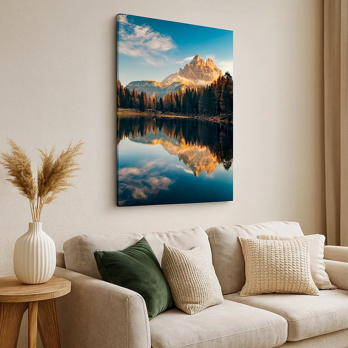 Cuadro sobre lienzo - Impresión de Imagen - Paisaje de montaña con lago y bosque. - 50x70cm - Paisaje duplicado - Decoración de pared moderna para salón y dormitorio ARTTOR