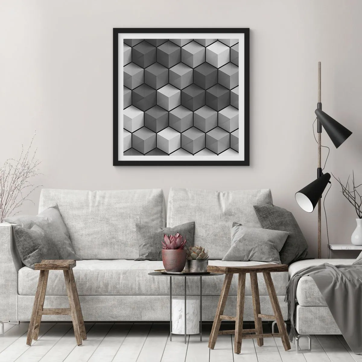Póster en marco negro - Rompecabezas cubista - 30x30 cm