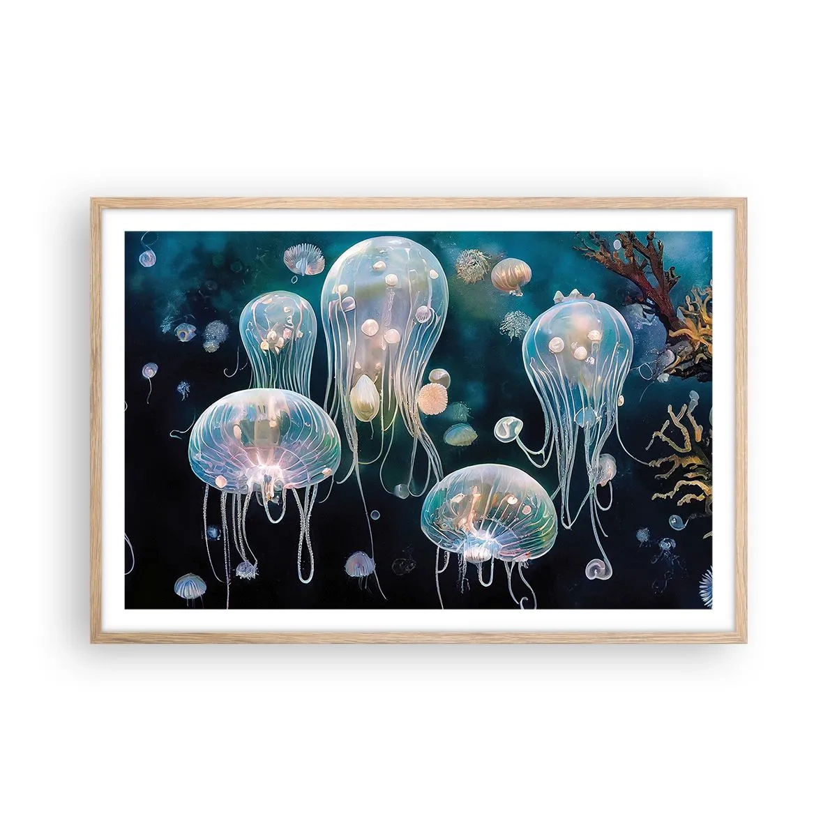Póster en marco roble claro - Globos submarinos - 91x61 cm