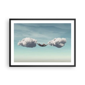 Póster en marco negro - Una persona relajándose en una hamaca suspendida en las nubes. - 70x50cm - La felicidad del momento - Decoración de pared moderna para salón y dormitorio ARTTOR