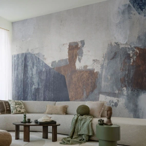 Fotomural personalizado Autoadhesivo Deluxe Sticker - Formas azules y marrones - Pedazo, Abstracción, Minimalismo