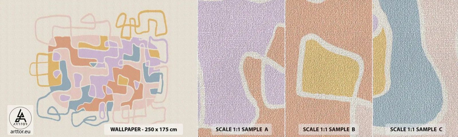 Muestra de fotomural Premium Canvas - Laberinto - una alegre aventura - Minimalismo, Pastel, Líneas - 100x30 cm