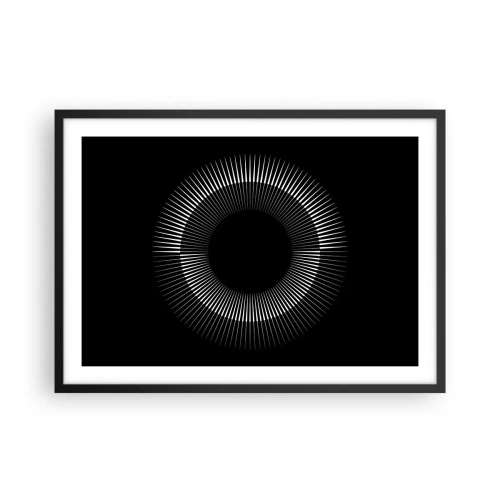 Póster en marco negro - Círculo gráfico con rayos en blanco y negro - 70x50cm - Sol negro - Decoración de pared moderna para salón y dormitorio ARTTOR