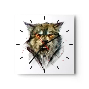 Reloj de pared - Reloj de vidrio - Un lobo peligroso en una forma dinámica y artística. - 30x30cm - ¡No te muevas! - Decoración de pared moderna para salón y dormitorio ARTTOR
