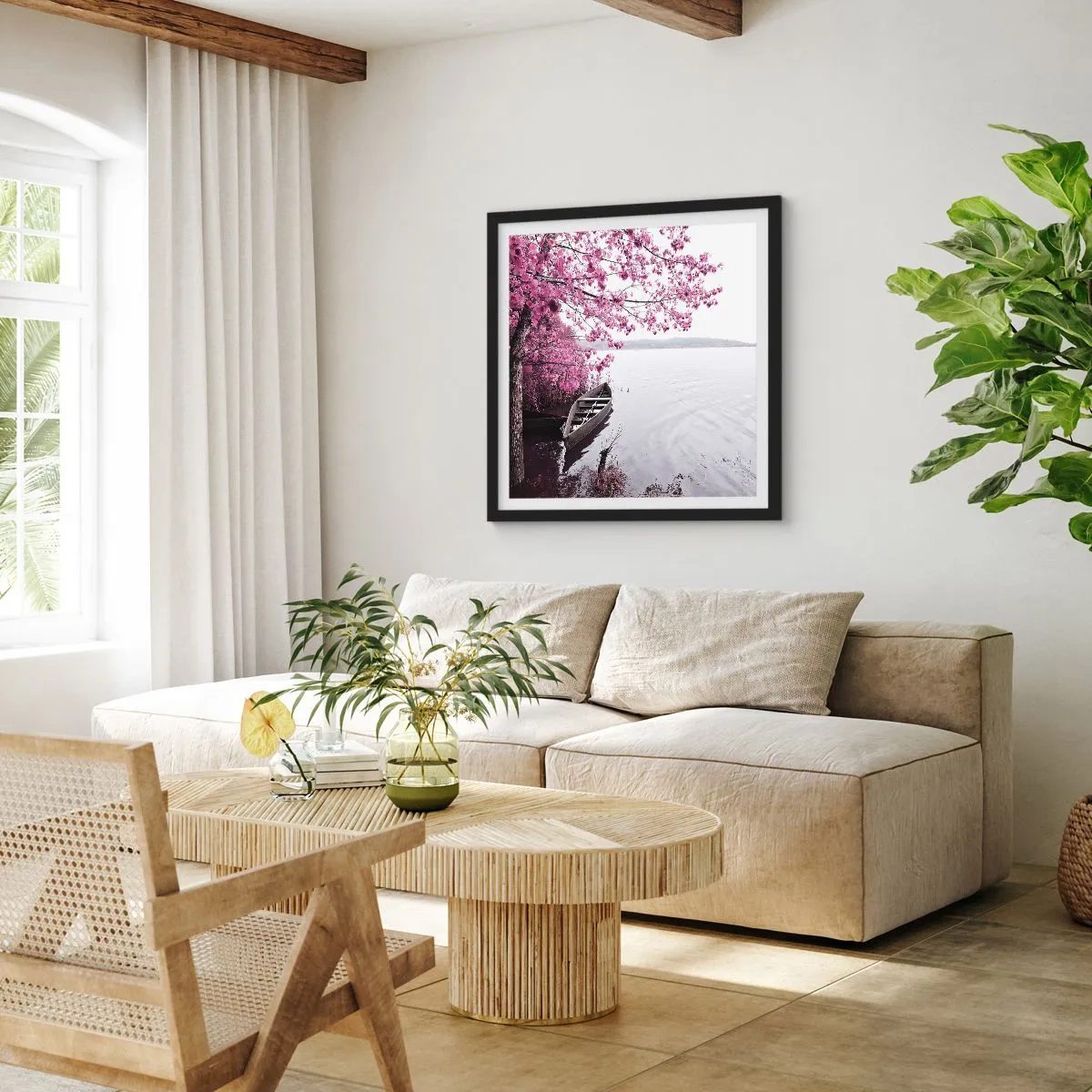 Póster en marco negro - En el silencio rosa - 60x60 cm