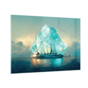 Cuadro sobre vidrio - Impresiones sobre Vidrio - Un velero frente a un enorme glaciar en la luz del Ártico. - 70x50cm - Diamante ártico - Decoración de pared moderna para salón y dormitorio ARTTOR