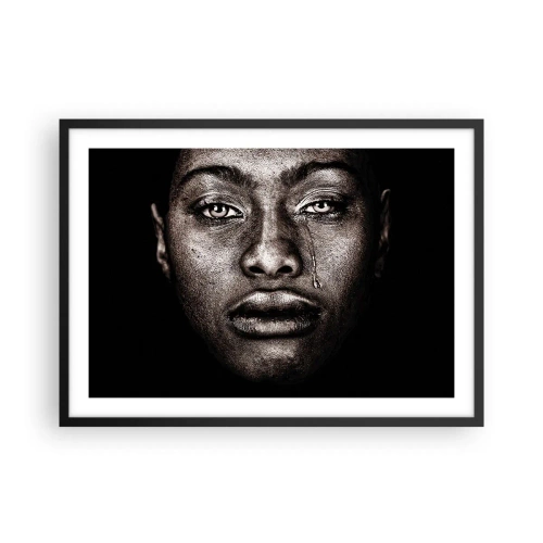 Póster en marco negro - Retrato de un rostro con una sola lágrima sobre un fondo negro - 70x50cm - Una lágrima - Decoración de pared moderna para salón y dormitorio ARTTOR
