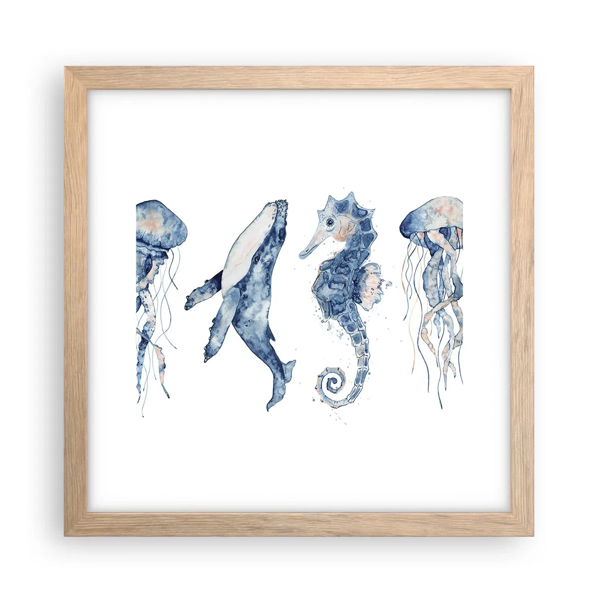 Póster en marco roble claro - Fauna marina - 30x30 cm