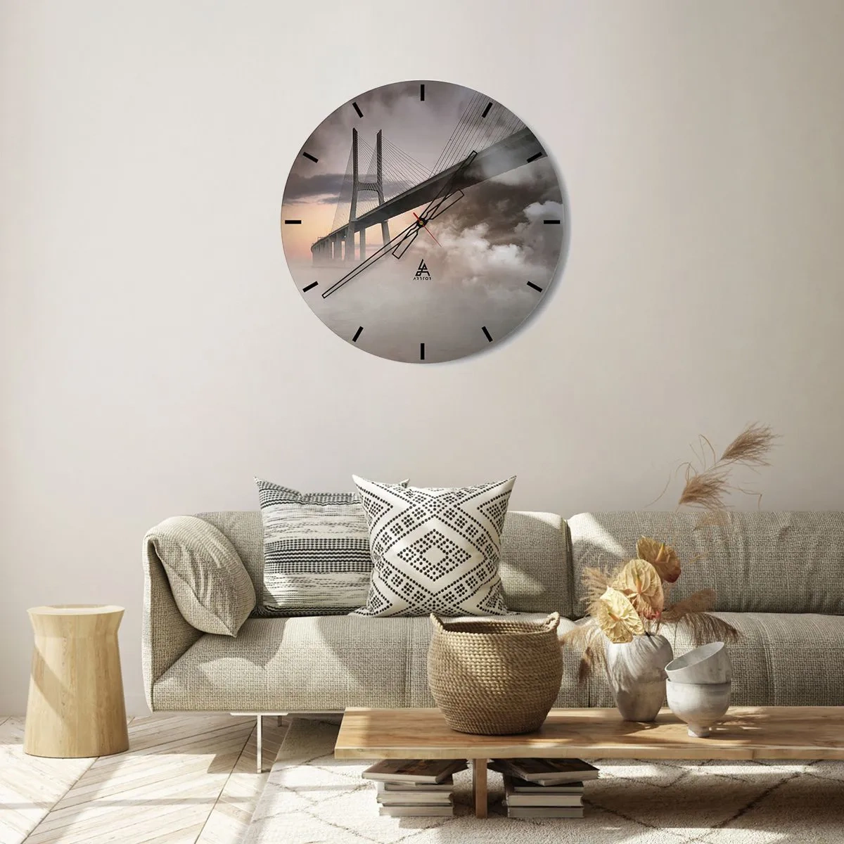 Reloj de pared - Reloj de vidrio - Junto al río que no existe - 30x30 cm