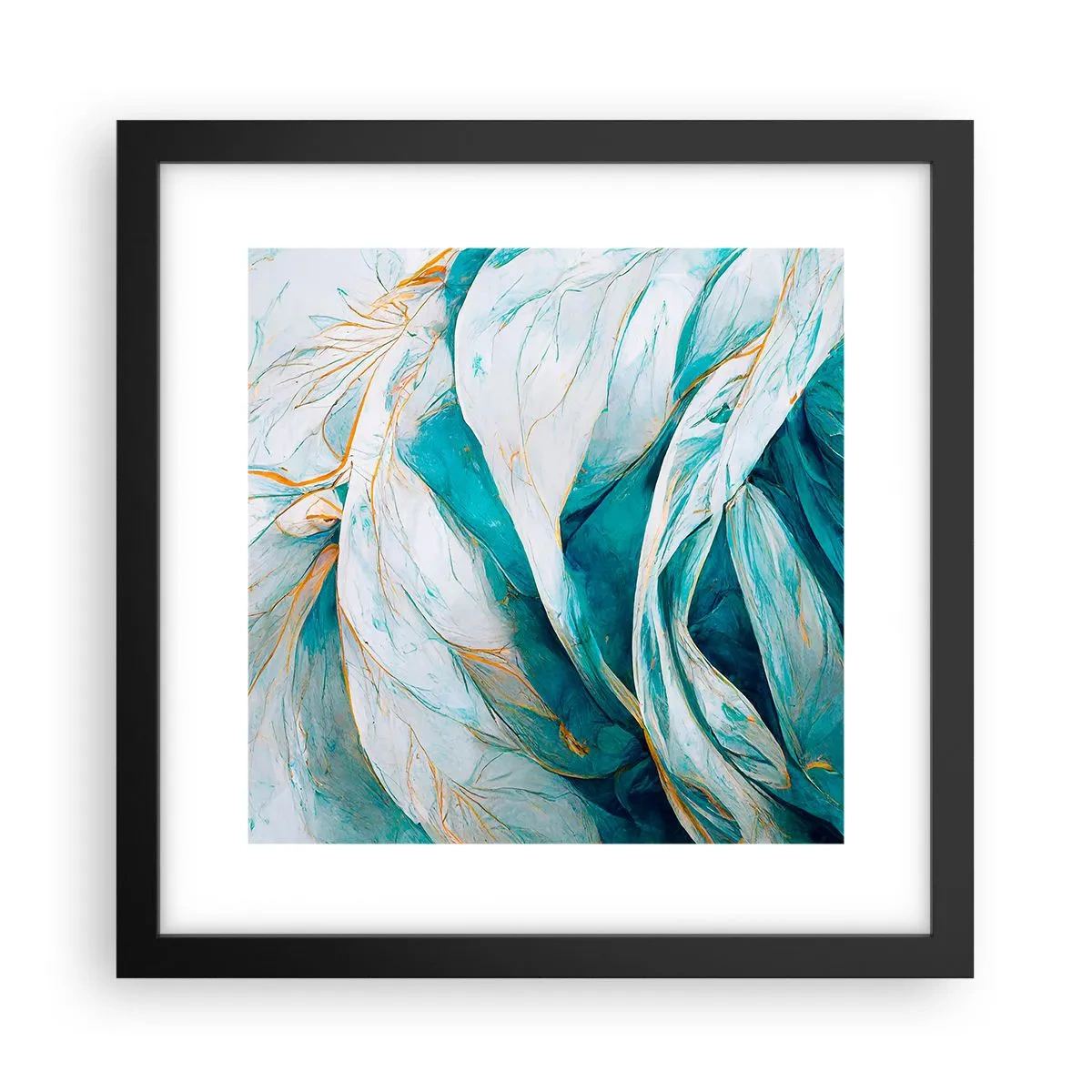 Póster en marco negro - Abstracción azul con motivos dorados - 30x30 cm
