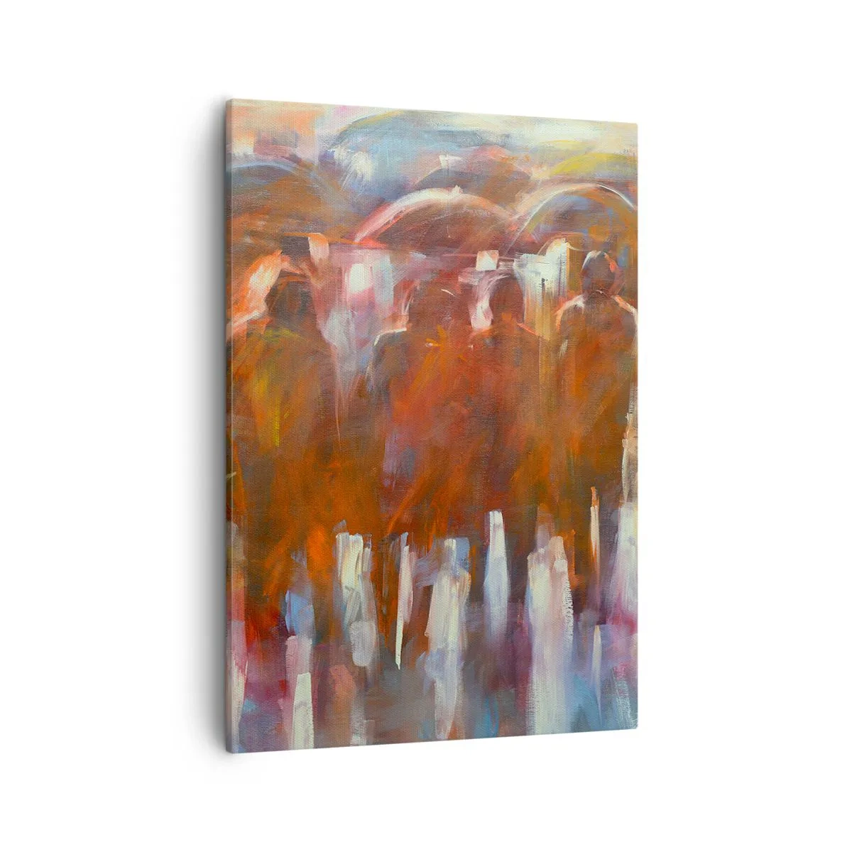 Cuadro sobre lienzo - Impresión de Imagen - Una multitud de personas con paraguas en un entorno artístico y lluvioso. - 50x70cm - Iguales entre la niebla - Decoración de pared moderna para salón y dormitorio ARTTOR