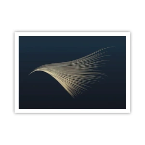 Póster - Una delicada línea similar a una pluma sobre un fondo azul marino. - 100x70cm - Como el cabello de un ángel - Decoración de pared moderna para salón y dormitorio ARTTOR
