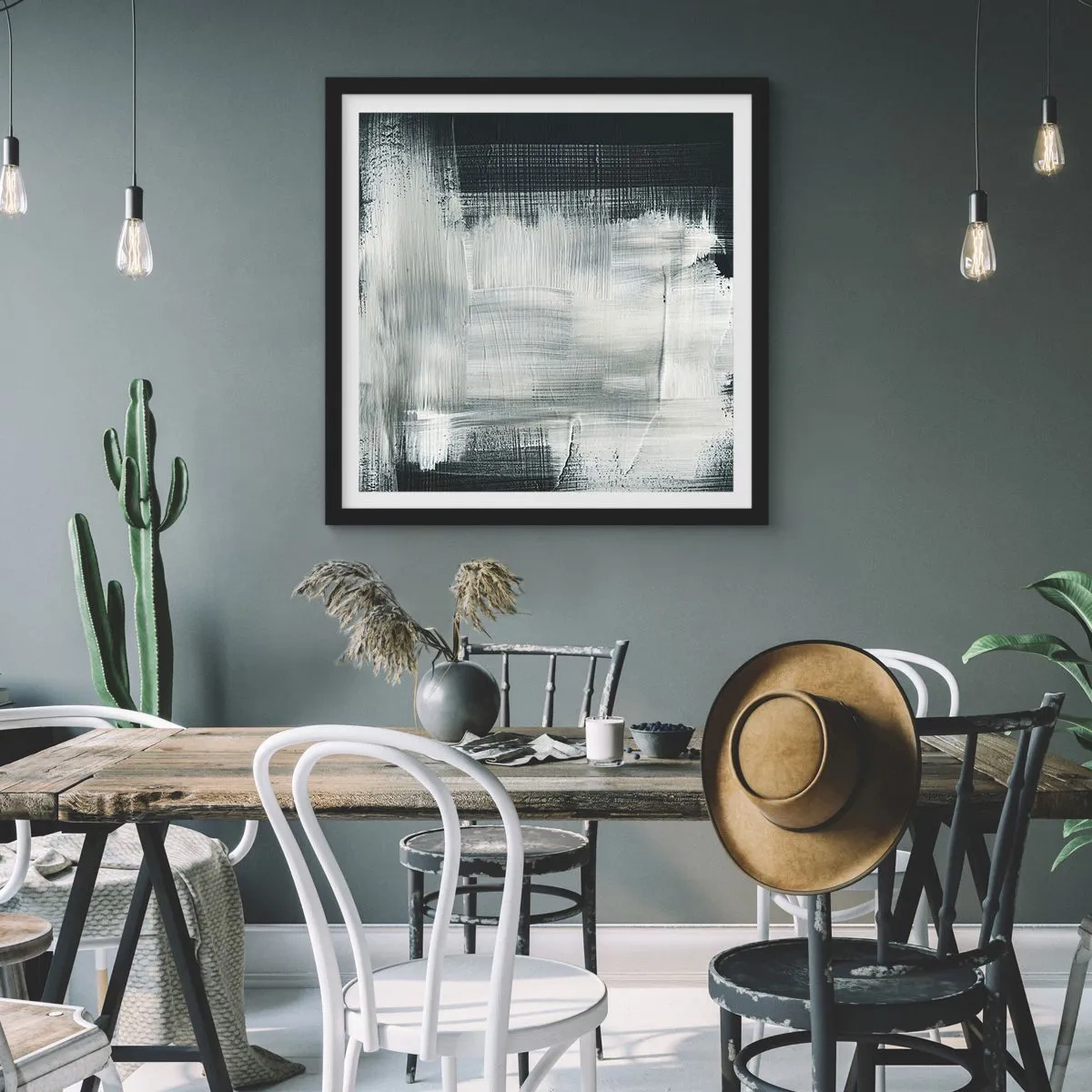 Póster en marco negro - Tejido vertical y horizontal - 40x40 cm