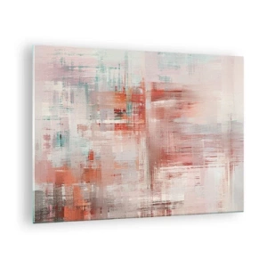 Cuadro sobre vidrio - Impresiones sobre Vidrio - Una composición abstracta en tonos rojos y beige. - 70x50cm - Niebla rosa - Decoración de pared moderna para salón y dormitorio ARTTOR