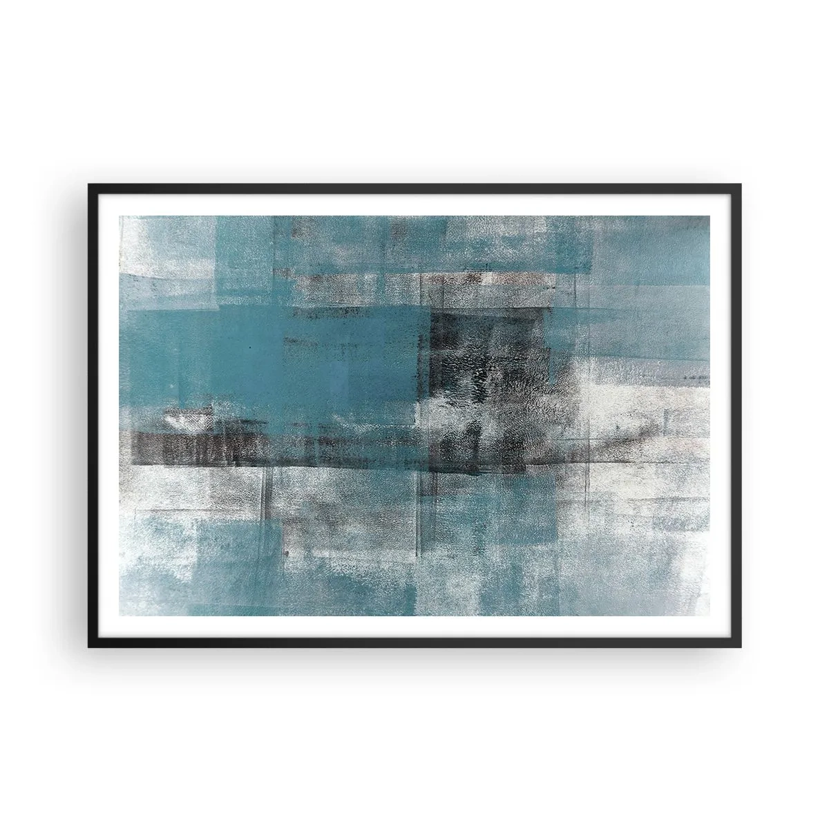 Póster en marco negro - Una composición abstracta en tonos azules con textura y capas. - 100x70cm - Agua y aire - Decoración de pared moderna para salón y dormitorio ARTTOR